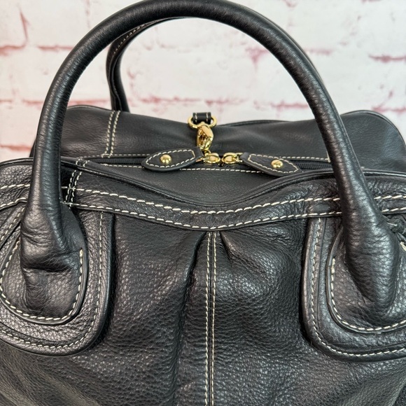 BARR + BARR Black Pebbled Leather White Stitching Large Doctor Bag Satchel NWOT - Picture 9 of 15